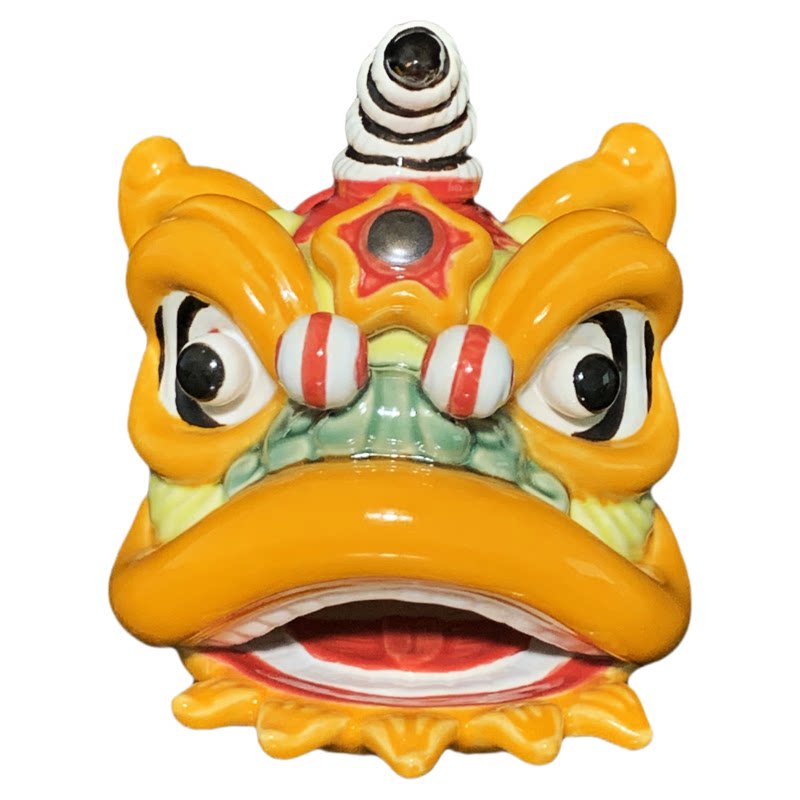 醒狮摆件国潮狮子头陶瓷工艺品佛山石湾公仔非遗特色乔迁开业送礼