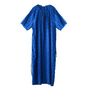 美！法式克莱因蓝宽松显瘦纯棉盐缩袍子连衣裙原创夏款长裙女旅行
