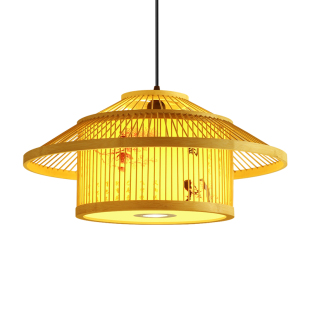 新中式竹编吊灯饭店餐厅专用竹艺灯餐饮火锅店禅意中式灯笼带射灯