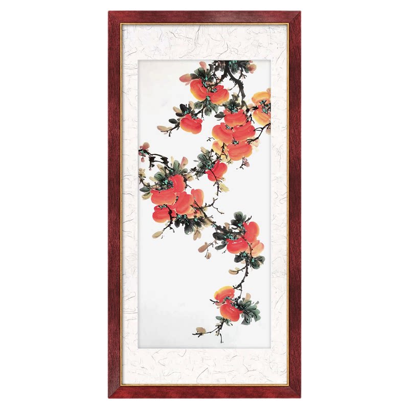 柿子画 纯手绘事事如意画 泼墨花鸟柿子桌面摆件画 大吉大利挂画