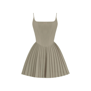 VOCK 满分廓形 甜酷少女芭蕾风方领吊带百褶裙收腰显瘦A字连衣裙