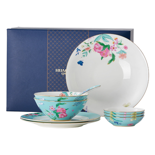 新品华光国瓷珐琅石榴高级轻奢骨瓷餐具套装中式送礼碗碟餐具套装