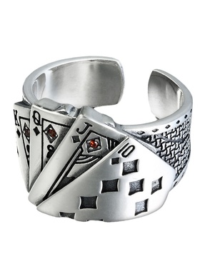 同花顺扑克牌纯银原创风宽版戒指