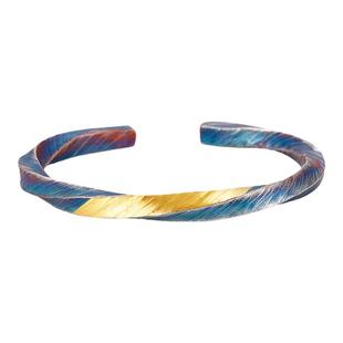 维京战镯-纯银手镯男士99足银镶金莫比乌斯环原创银饰手工镯子