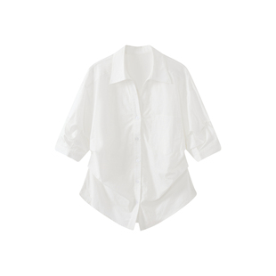 荒荒家收腰设计感衬衫2026春夏新款白色休闲小众短袖衬衣外套女
