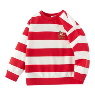 巴拉巴拉男童加绒卫衣红色宝宝条纹打底衫儿童上衣秋冬新款童装潮