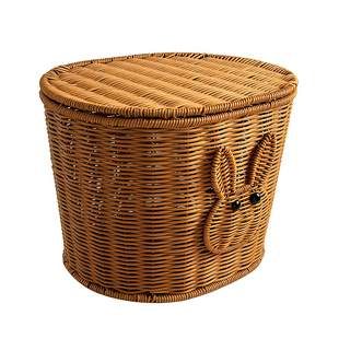 电动车后置通用型车筐手工仿藤编带盖大容量改造装饰挂包篮放头盔