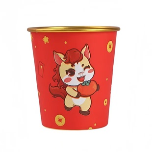 2025马年纸杯一次性家用加厚包装水杯茶杯年货防烫喝茶杯大吉隔热