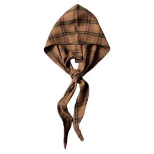 潮牌美式复古咖色披肩围巾格子头巾帽子男女同款包头帽显脸小帽子