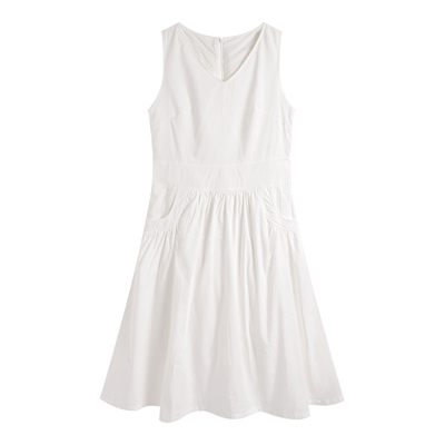 v领无袖白色背心连衣裙女