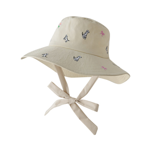 Himade刺绣可爱斑点狗渔夫帽子女小蝴蝶结甜美ins百搭防晒遮阳帽