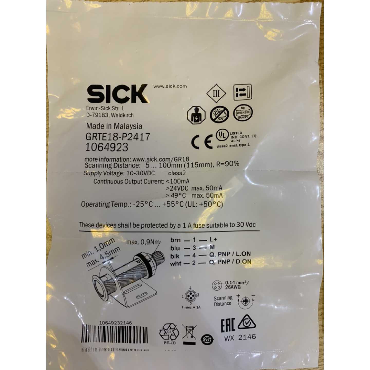 德国西克SICK光电开关GRTE18P2417支持售后