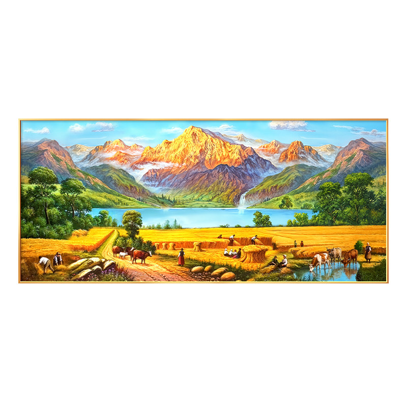 梵高丰收手绘油画日照金山客厅装饰画高级感山水画沙发背景墙挂画