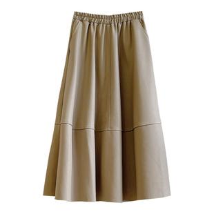 皮裙半身裙春秋花苞立体设计百搭长裙气质a字伞裙中长高腰蓬蓬裙