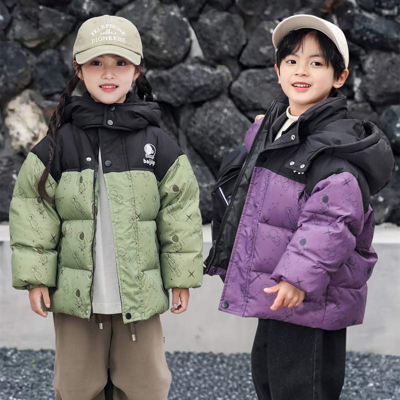 25新款儿童羽绒服男童女童保暖外套宝宝连帽童装中长款加厚黑金冬