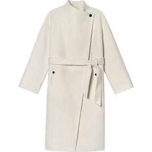 LK BENNETT白色羊毛大衣女2025年冬季新款收腰系带气质毛呢外套