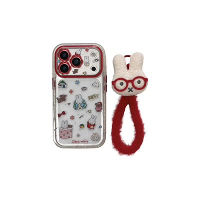 日韩卡通可爱米菲兔涂鸦适用苹果17promax手机壳iPhone17pro新款透明16pro网红女款15带挂绳14全包防摔保护套