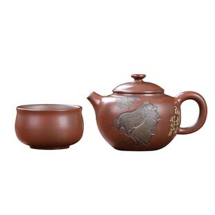 钦州坭兴陶原矿全手工茶壶猪鼻壶.福气满满小花猪精雕中式高端