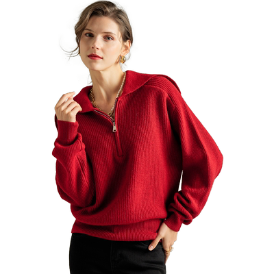 海军领韩版宽松拉链针织毛衣