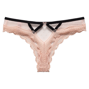 蕾丝丁字裤女性感内裤花边T裤透明网纱爱心可爱少女加大码纯欲薄Y