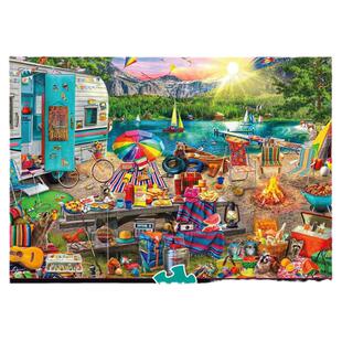 现货包邮美国Buffalo进口成人益智拼图 家庭露营地2000片减压玩具