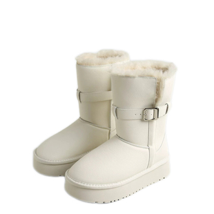 白色厚底防水棉靴2025冬季新款真皮加绒保暖雪地靴中筒短靴防滑