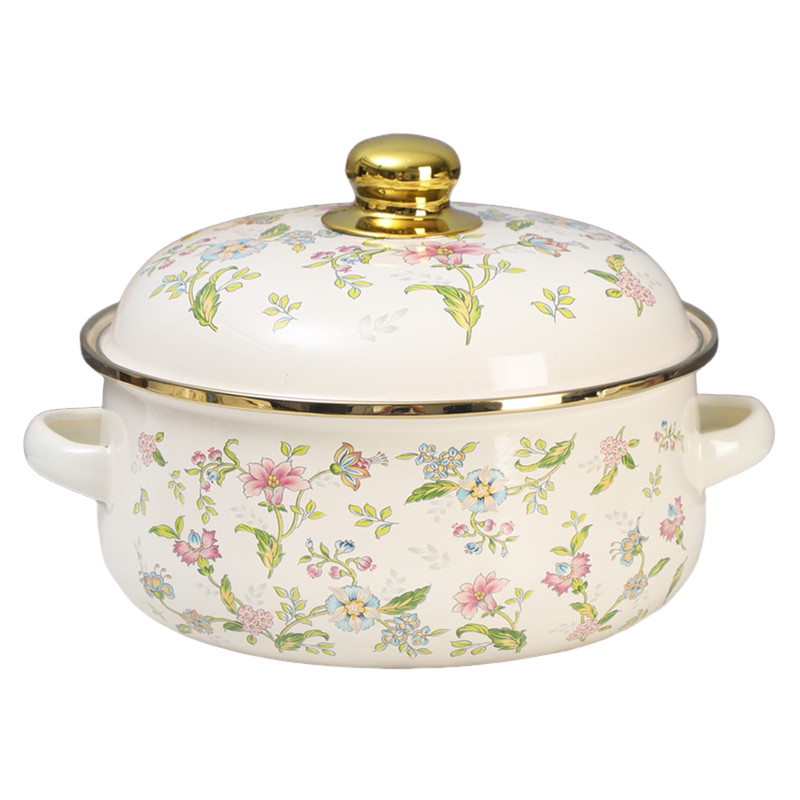 珐琅搪瓷家用特厚双耳火锅带盖燃气汤锅加厚炖锅电磁炉通用平底