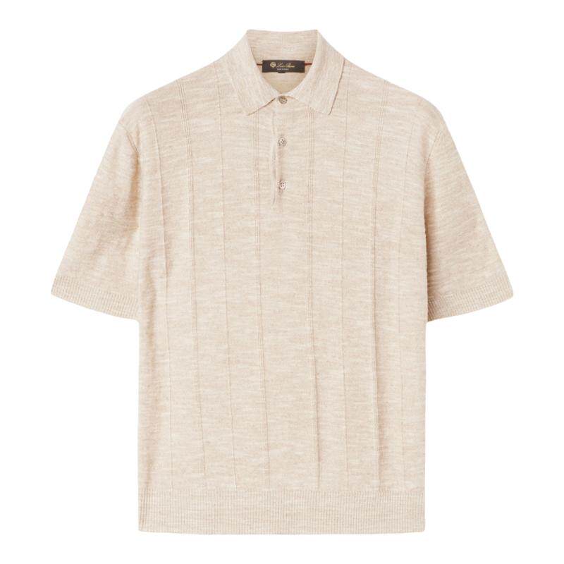 Loro Piana/诺悠翩雅男装休闲丝绸和亚麻米色短袖针织polo衫