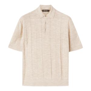 Loro Piana/诺悠翩雅男装休闲丝绸和亚麻米色短袖针织polo衫