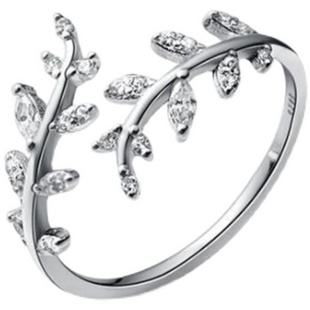 小张的故事日韩S925纯银指环时尚个性小清新镶钻树叶树枝开口戒指