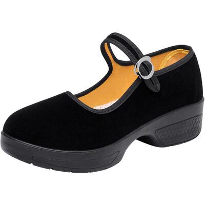 老北京布鞋女黑色上班坡跟