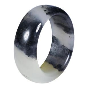 和合玉器和田玉墨玉籽料戒指子料青花戒指环圈径简约大气男女18码