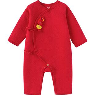 【商场同款】巴拉巴拉宝宝连体衣红色新年衣服春秋季初生婴儿哈衣