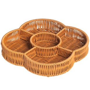 仿藤分格编织篮零食干果小吃碟点心篮酒吧KTV水果盘商用家用茶点