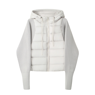 韩系休闲针织拼接羽绒棉衣外套女秋冬轻薄保暖连帽棉服假两件上衣