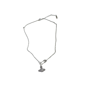 atmshop 别针土星造型满钻超闪辣妹银色项链经典小众西太后锁骨链