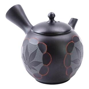 进口常滑烧 前川修三作 陶制枫叶侧把急须茶壶日式茶道纸盒装