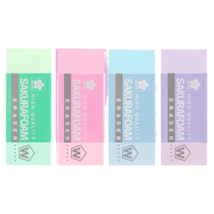 日本Sakura樱花牌进口网红橡皮一盒装彩色素描美术大号硬白高光橡皮擦紫色学生专用小块迷你不留痕粉色超干净