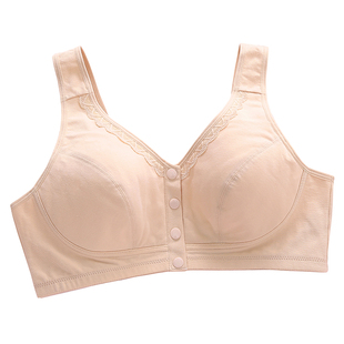 中老年人文胸胖妈妈内衣50岁加大码薄款无钢圈纯棉背心式前扣胸罩
