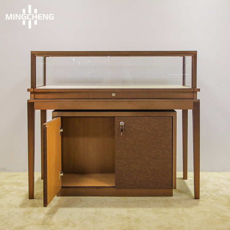 商场珠宝柜台定做复古首饰展示架带锁木质奢手串宝石玻璃展示柜台