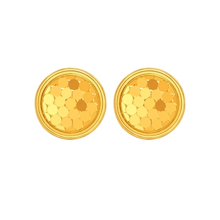 老庙黄金足金999鳞甲金几何圆形耳钉耳环5G闪耀亮镜金送礼物官方