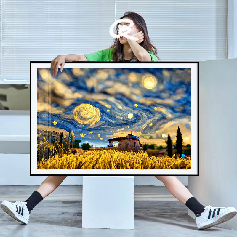 梵高麦田十字绣2025年新款线绣客厅手工刺绣简约现代餐厅卧室风景