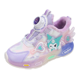 带灯库洛米加绒鞋女童运动鞋冬儿童二棉鞋亮灯软底保暖公主宝宝鞋