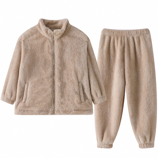 儿童睡衣男宝宝2026新款珊瑚绒立领拉链半边绒女童保暖家居服套装