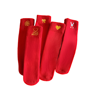 女童红色袜子冬季加厚儿童新年本命年秋冬过年宝宝女孩纯棉长筒袜