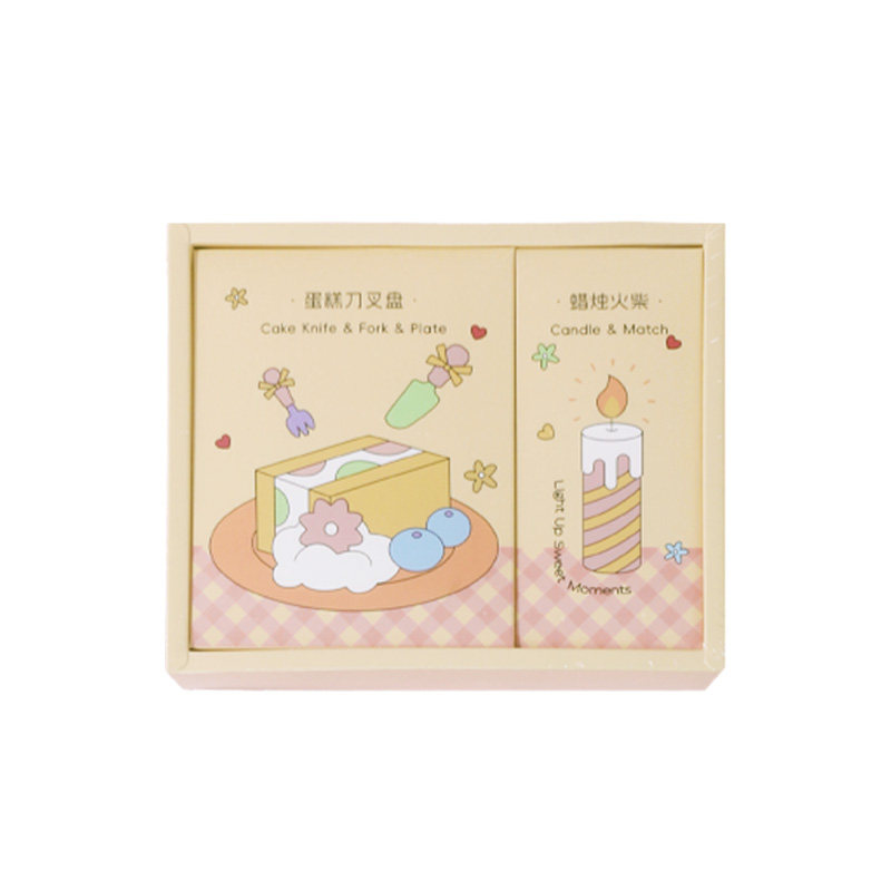 食客工具生日蛋糕盘子一次性蜡烛生日帽火柴六合一马卡龙盒装餐具
