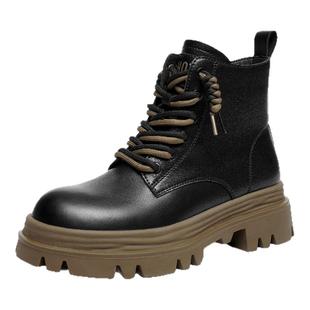 红蜻蜓女靴冬季新款马丁靴厚底增高女单靴个性撞色百搭女鞋女靴