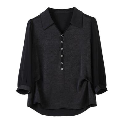 美佰俪时尚通勤翻领衬衫女2025春新款洋气小衫七分袖气质显瘦上衣