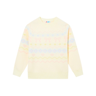 特步童装冬季新款大童女童保暖加厚毛衣儿童运动休闲毛绒圆领毛衫