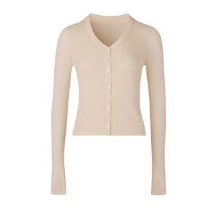 小着浅秋 HB51 和煦沙色深 V 领箱型精细羊毛针织开衫